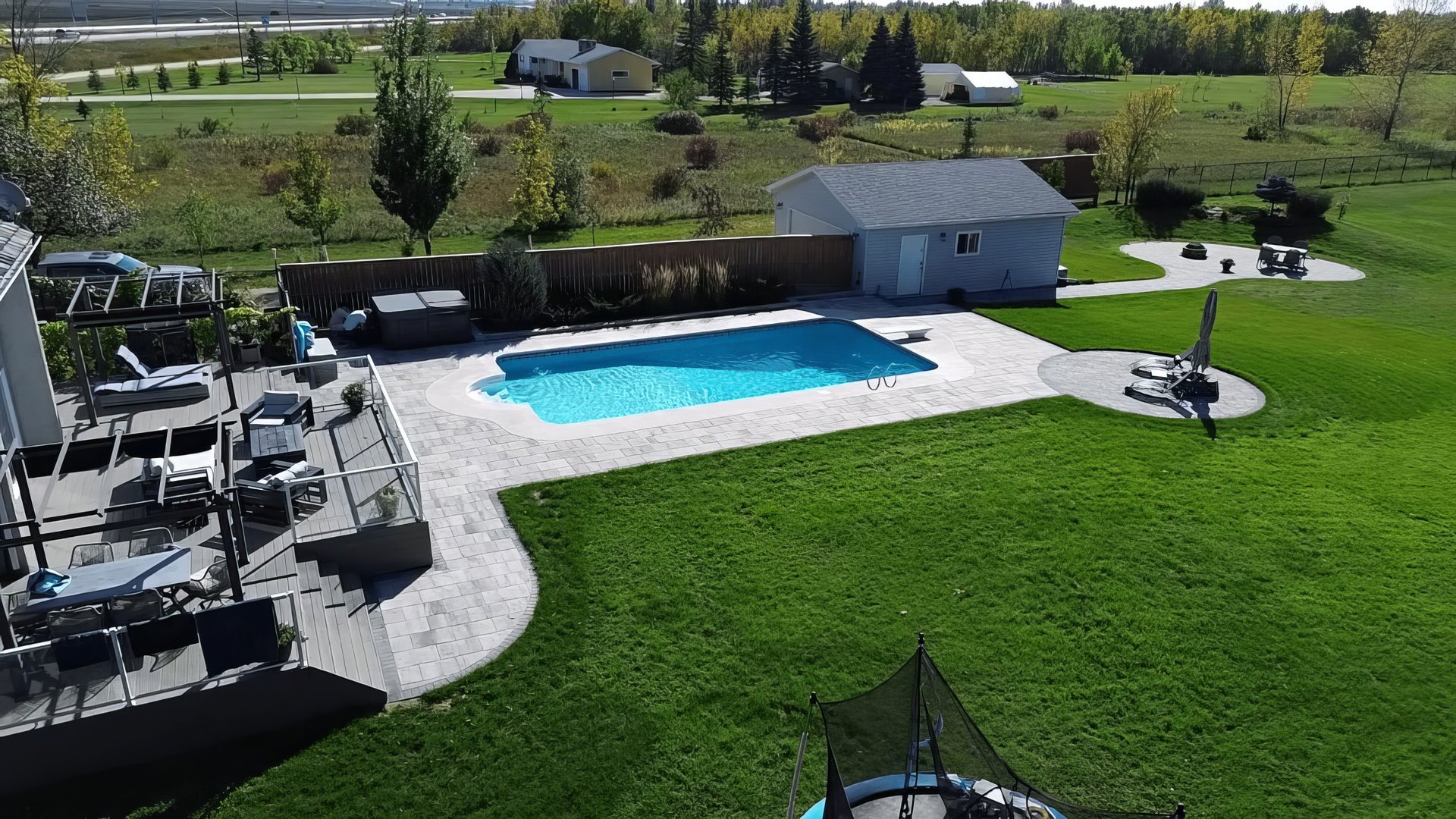 Aerial estate with pool