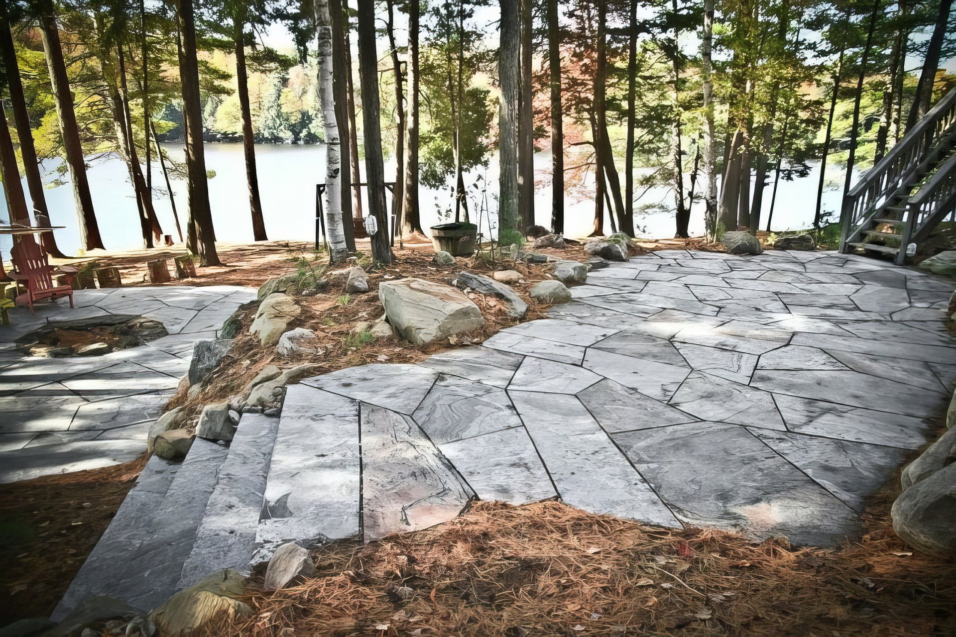 Flagstone patio at lake