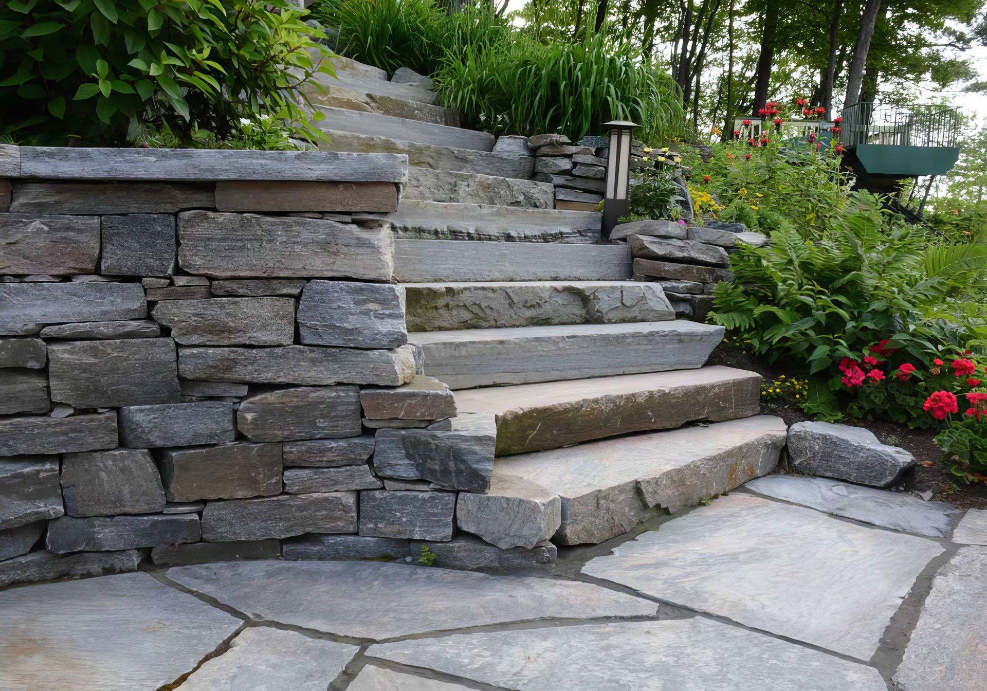 Stone steps with plantings
